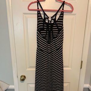 Black and White Striped High and Low Maxi Dress